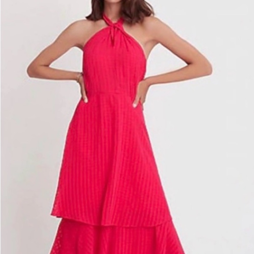 Ann Taylor Halter Tiered Maxi Dress - Pink